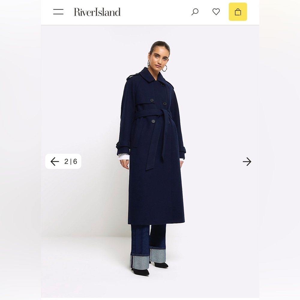 NWT Navy belted longline trench coat River Island